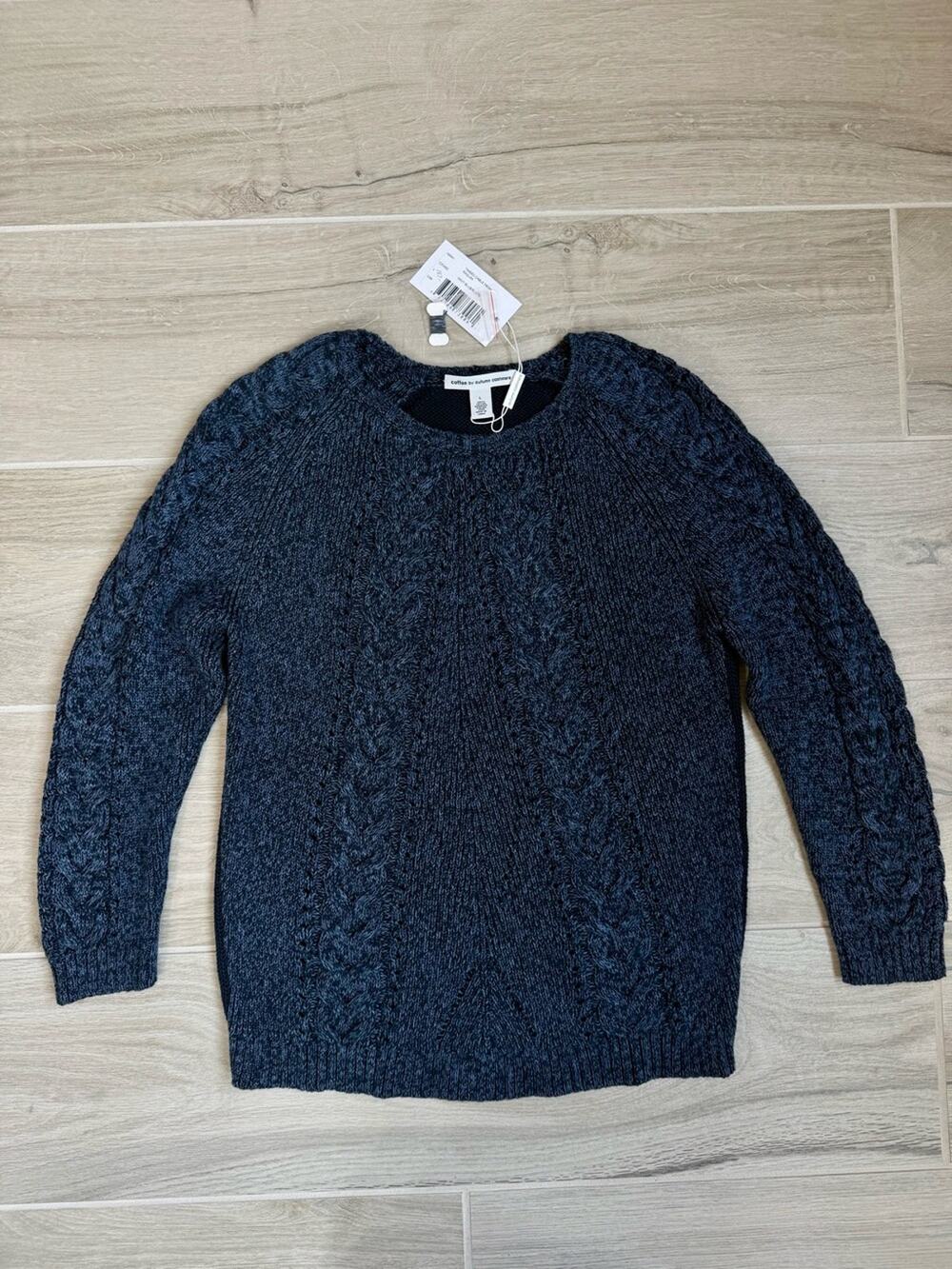 New Cotton By Autumn Cashmere Womens Large Navy Slate Cable Knit Cotton Sweater